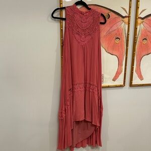 Joyfolie High Low Dress with Lace Detail - Rose